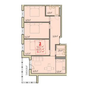 3 комнатная 84.41м²