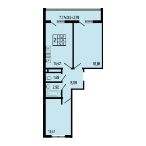 2 комнатная 57.53м²