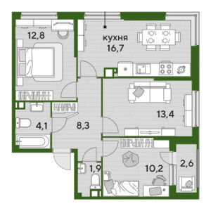 3 комнатная 70м²