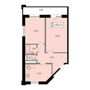 2 комнатная 63.71м²