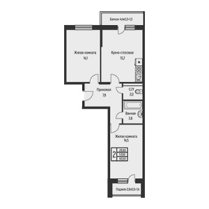 2 комнатная 60.5м²