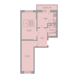 2 комнатная 53.24м²