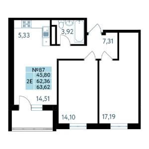 2 комнатная 63.62м²