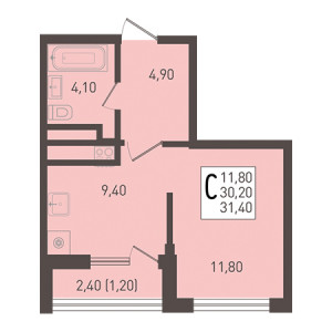 Студия 31.4м²