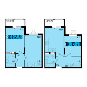 3 комнатная 82.78м²