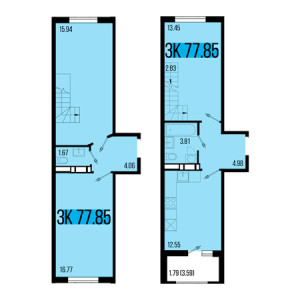 3 комнатная 77.85м²