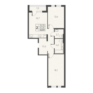 2 комнатная 66.80м²