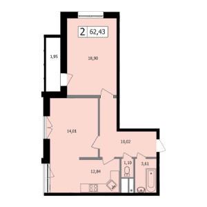 2 комнатная 62.43м²