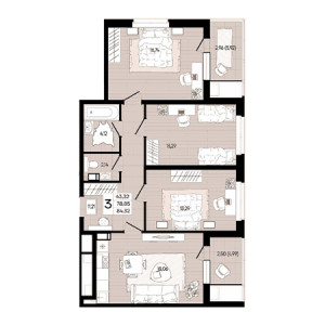 3 комнатная 84.32м²