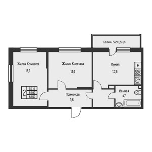 2 комнатная 58.5м²