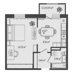 1 комнатная 31.42м²