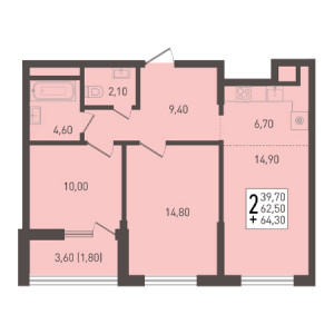 2 комнатная 64.3м²