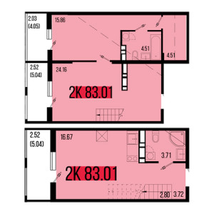 2 комнатная 83.01м²