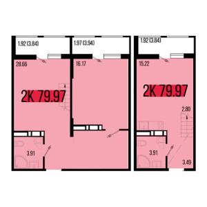 2 комнатная 79.97м²