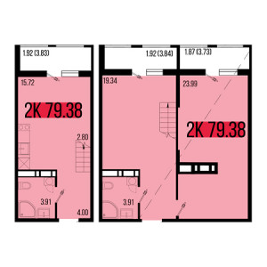 2 комнатная 79.38м²