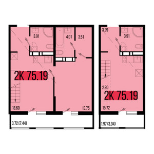 2 комнатная 75.19м²