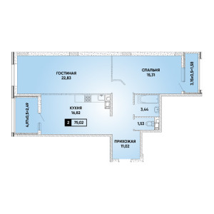 2 комнатная 75.02м²