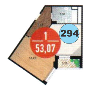 1 комнатная 53.07м²