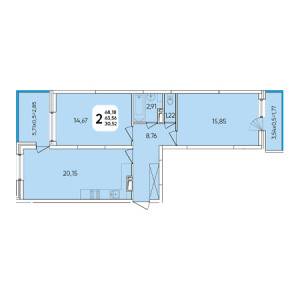 2 комнатная 68.18м²