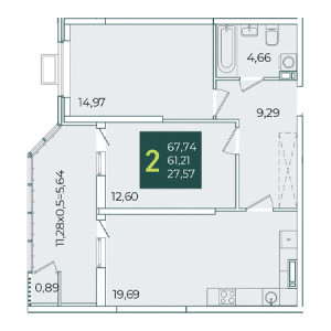 2 комнатная 67.74м²