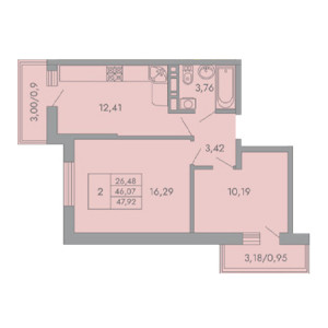 2 комнатная 47.92м²