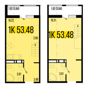 1 комнатная 53.48м²