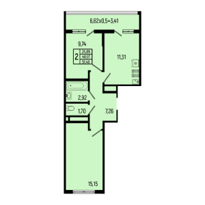 2 комнатная 51.48м²