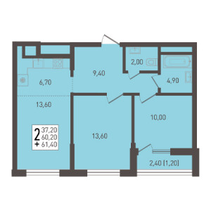 2 комнатная 61.4м²