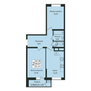 2 комнатная 51.41м²