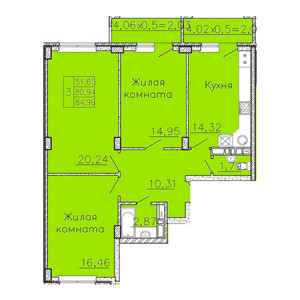 3 комнатная 84.98м²