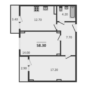 2 комнатная 58.3м²