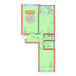 2 комнатная 61м²