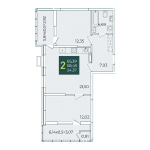 2 комнатная 65.39м²