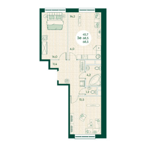 3 комнатная 68.5м²