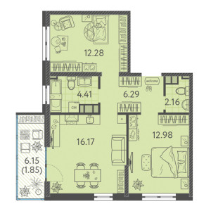 2 комнатная 56.14м²