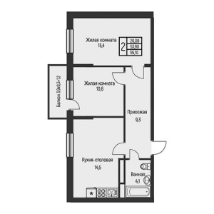 2 комнатная 55.1м²