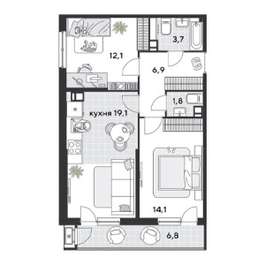 2 комнатная 64.5м²