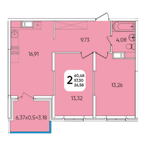 2 комнатная 60.48м²