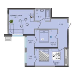 2 комнатная 59.56м²