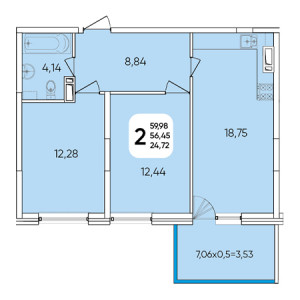 2 комнатная 59.98м²