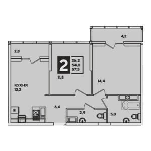 2 комнатная 57.5м²