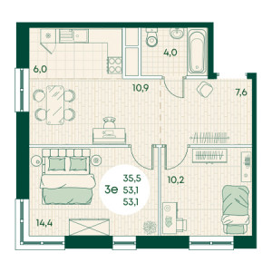 3 комнатная 53.1м²