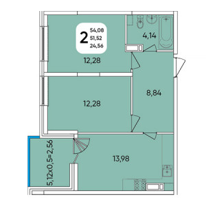 2 комнатная 54.08м²