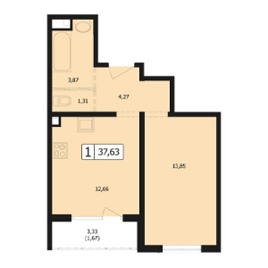 1 комнатная 37.63м²