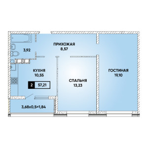 2 комнатная 57.21м²