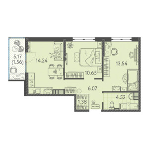 2 комнатная 51.95м²