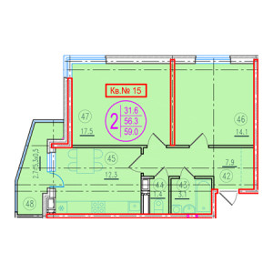 2 комнатная 59м²