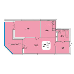 2 комнатная 53.6м²