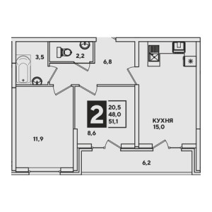 2 комнатная 51.1м²