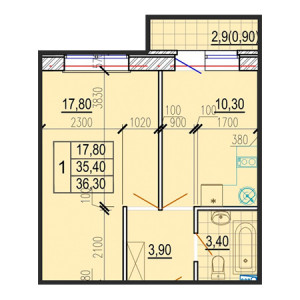 1 комнатная 36.3м²